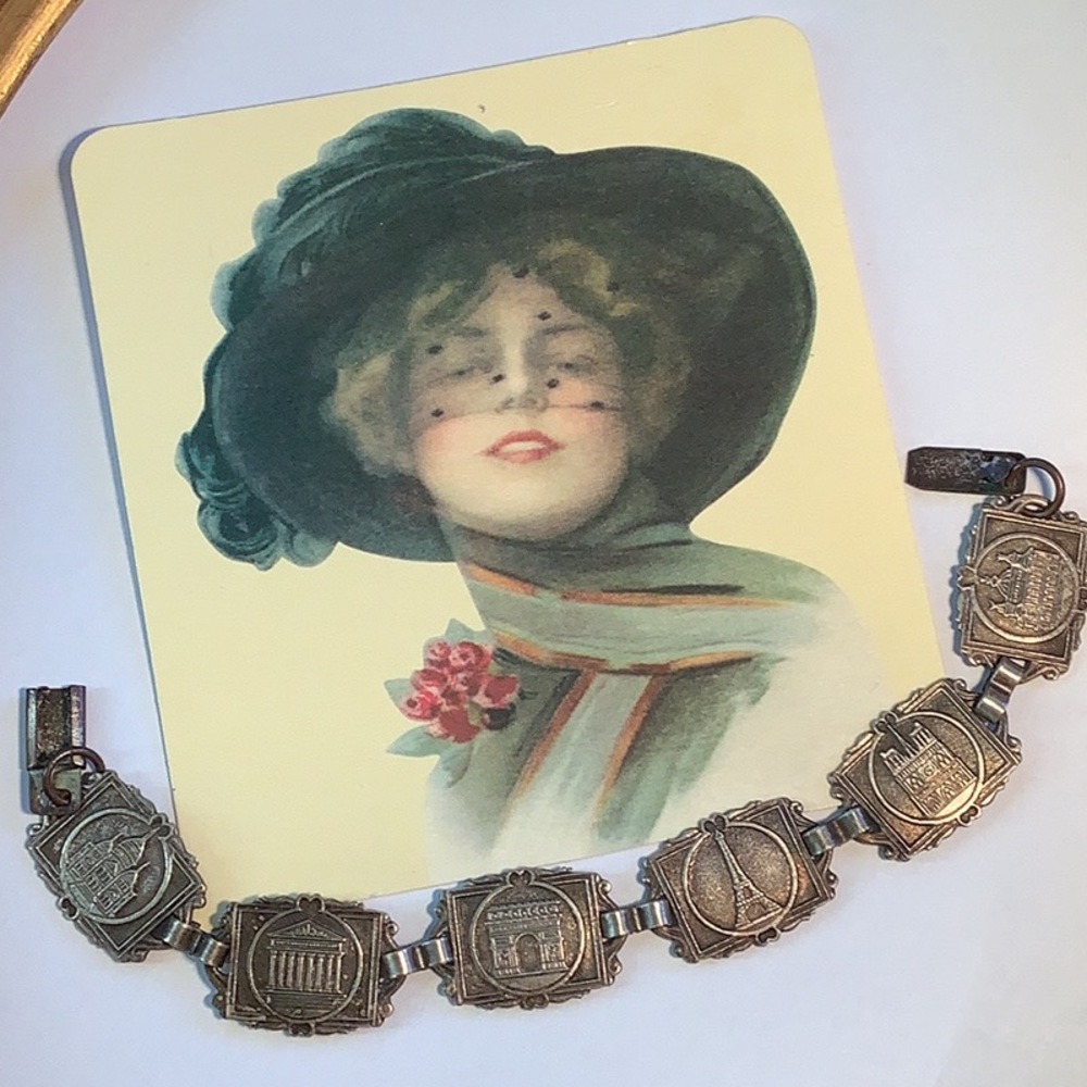 1930’s Vintage French Landmark Souvenir Charm Bracelet